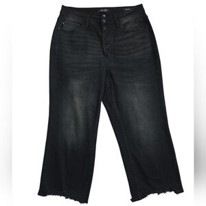 Judy Blue Jeans Wide Leg 16W Cropped Frayed Hem Button Fly Black